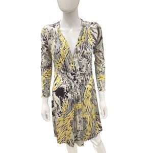Emilio Pucci Dress Women’s Size S 100% Silk Pleated Accents Gray White Yellow